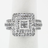 18k White Gold 1.20 ctw Round & Princess Cut Diamond Tiered Square Cluster Ring