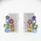 18k White Gold 3.86 ctw Multi Color Gemstone Round Diamond Cluster Cuff Earrings