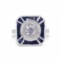 0.81 ctw Diamond and 1.43 ctw Blue Sapphire 18K White Gold Ring (0.96 ctw Diamon