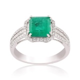 1.59 ctw Emerald and 0.39 ctw Diamond Platinum Ring
