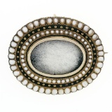 Antique Victorian 18k Gold Pearl & Black Enamel Oval Mourning Brooch Pin Pendant