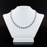 25.02 ctw Blue Sapphire and 6.80 ctw Diamond 14K White Gold Necklace