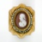 Antique Victorian Etched GF Carved Agate Cameo Solitaire Ring w/ 10k Gold Shank