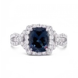 1.65 ctw Blue Green Spinel and 0.47 ctw Diamond 18K White Gold Ring
