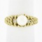 14K Gold Cultured Pearl Solitaire w/ Diamond Open Twisted Wire Work Domed Ring