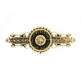 Vintage Victorian Revival 14K Yellow Gold Detailed Bead Work Bar Pin Brooch