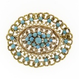 Vintage 14k Yellow Gold Twisted Wire & Round Cabochon Turquoise Open Brooch Pin