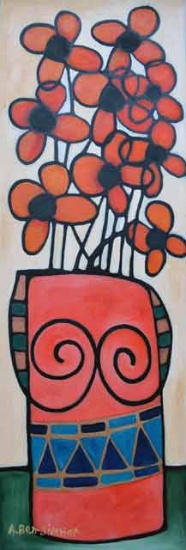 BEN-SIMHON **ORANGE FLOWERS IN RED VASE ** ORIGINAL | Art, Antiques ...