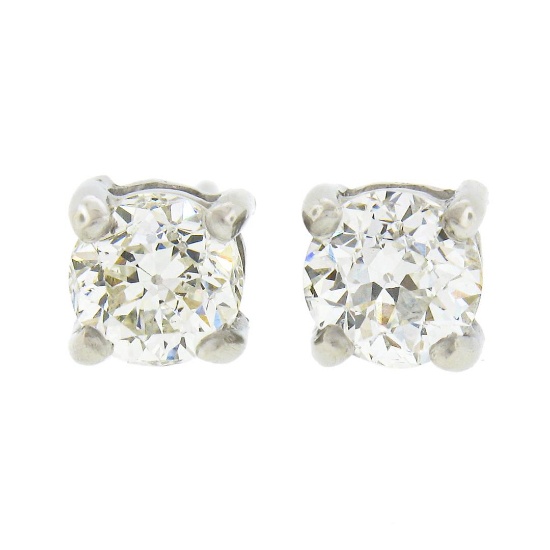 Platinum 0.81 ctw Old European Cut Diamond 4 Prong Basket Classic Stud Earrings
