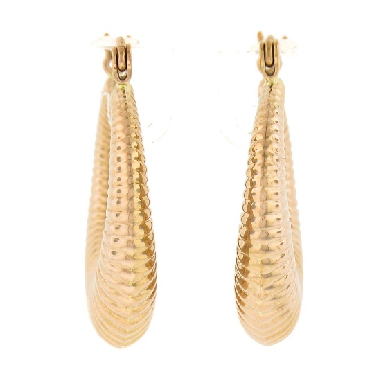Classic 14K Rose Gold 24.9mm Polished Finish Ribbed Puffed Hoop Earrings