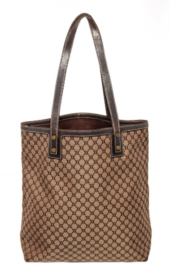 Celine Brown Beige Canvas Macadam Tote Bag