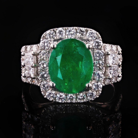 3.45 ctw Emerald and 1.37 ctw Diamond Platinum Ring