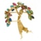 14k Gold 2.96 ctw Multi Colored Natural Gemstone Detailed Lady Wreath Pin Brooch