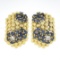 Vintage 18k Gold 4.67 ctw Sapphire & Diamond Flower 7 Row Bead Wide Cuff Earring