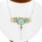 Antique Arts & Crafts 18K Gold Flower Carved Turquoise Crystal Dangle Necklace