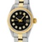 Rolex Ladies Quickset Two Tone Black Diamond Datejust With Oyster Band