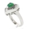 14k White Gold 2.20 ctw GIA Pear Colombian Emerald Baguette Diamond Ballerina Ri