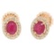 NEW 14k Rose Gold 2.54 ctw Solitaire Oval Ruby w/ Diamond Halo Post Stud Earring