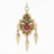Antique Victorian 14k Gold Etruscan Revival Red Stone Leaf Tassel Dangle Pendant