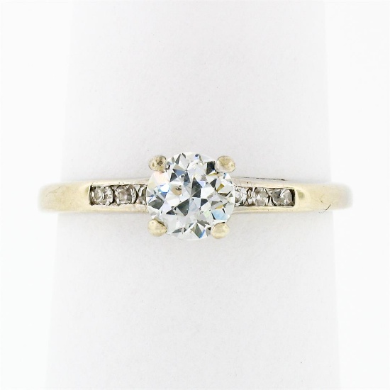 Antique Art Deco 18k White Gold 0.55 ctw European Diamond Solitaire & Accent Rin