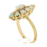 Vintage 14K Gold Oval Cabochon Opal Solitaire & Halo Navette Marquise Shape Ring