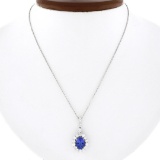 NEW 14k White Gold 2.62 ctw Oval Tanzanite & Diamond Halo Pendant w/ 18