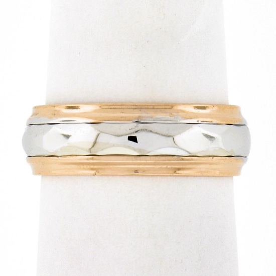 Vintage 14k Gold Faceted Center Polished Finish Eternity Stack Wedding Band Ring