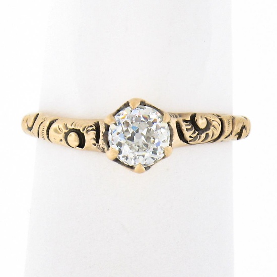 Antique Victorian 14k Gold 0.46 ctw GIA Old European Diamond Petite Solitaire Ri