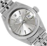 Rolex Ladies Stainless Steel Silver Index Smooth Bezel Date Wristwatch With Role