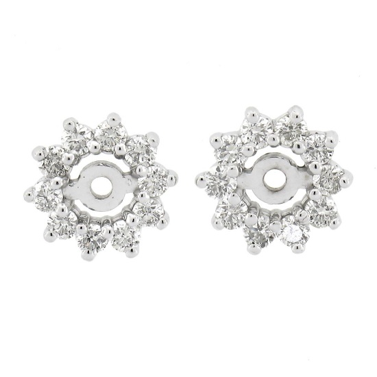 New 14k White Gold 0.37 ctw Round Brilliant Cut Prong Set Diamond Halo Jackets