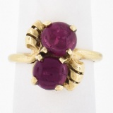 Vintage 14k Gold 3.50 ctw Round Cabochon Purple Pink Tourmaline Open Work Bow Ri