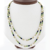 Vintage 18k Gold Long Enamel Pearl By The Yard & Twisted Wire Link 40