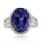 9.07 ctw DARK Tanzanite and 0.58 ctw Diamond Platinum Ring (GIA CERTIFIED)