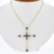 18k Yellow Gold Square Bezel Amethyst Large Geometric Cross Pendant & 14k Chain