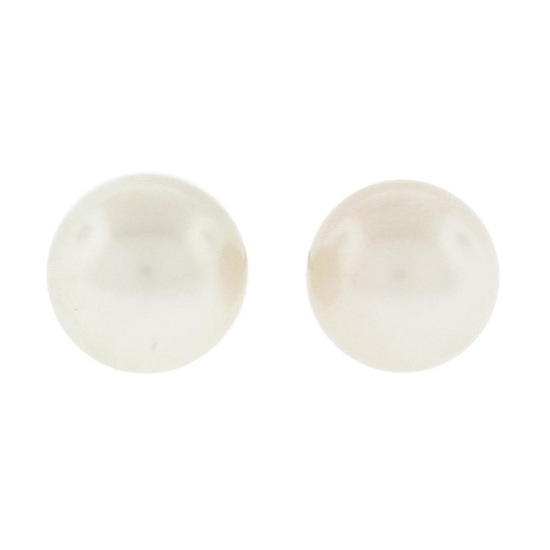 Vintage Simple Classic 14k Gold 4.5mm Round White Cultured Pearl Stud Earrings
