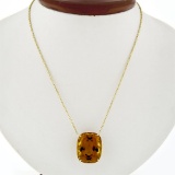 NEW 14k Gold 27.5 ctw Cushion Cut Orange Citrine Solitaire 18.5