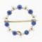 Antique Art Nouveau 14k Gold GIA Montana Sapphire & Pearl Wreath Enhancer Brooch