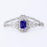 8.91 ctw Tanzanite and 3.46 ctw Diamond 14K White Gold Bracelet (GIA CERTIFIED)