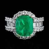 6.32 ctw Colombian Emerald and 3.27 ctw Diamond Platinum and 18K Yellow Gold Rin