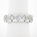 Vintage Platinum 1.30 ctw Round Diamond Large Fishtail Pave Set 5 Stone Band Rin