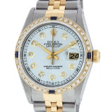 Rolex Mens Two Tone Silver And Sapphire Diamond 36MM Datejust Wristwatch