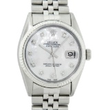 Rolex Stainless Steel 36MM White Diamond Datejust Wristwatch
