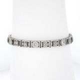 Antique Art Deco 14k White Gold 0.80 ctw European Diamond Filigree Line Bracelet