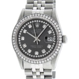 Rolex Mens Stainless Steel Black String Diamond 36MM Datejust Wristwatch