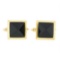 Vintage 18K Yellow Gold Pyramid Cut Bezel Black Onyx Square Swivel Cuff Links