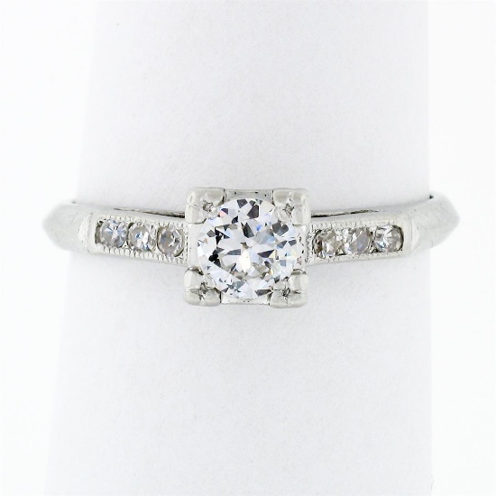 Antique Art Deco Platinum Old European Diamond Solitaire Engagement Promise Ring