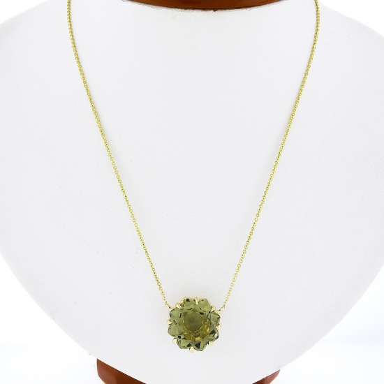 NEW 14K Yellow Gold 13 ctw Star Snowflake Cut Smoky Quartz Pendant Chain Necklac