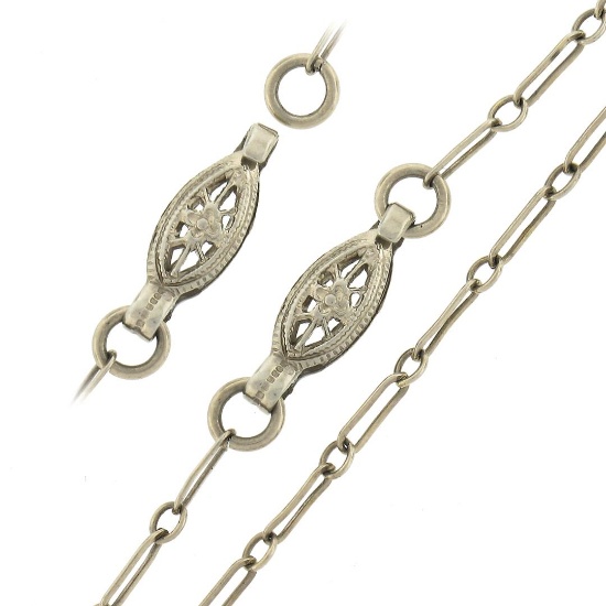 Antique Art Deco 14k Tri Color Gold Marquise Garnet Filigree Pendant Necklace