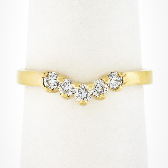 NEW 14k Yellow Gold .26 ctw Round Prong Diamond Curved Stackable Wedding Band Ri