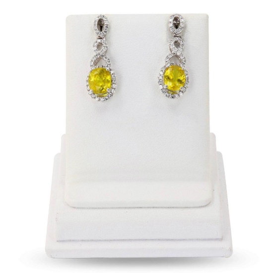 4.29 ctw Yellow Sapphire and 0.70 ctw Diamond Platinum Earrings